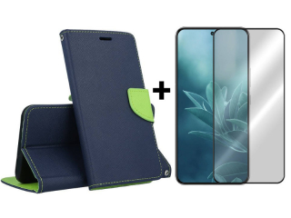 SKLO + PUZDRO 2v1 pre Samsung Galaxy S23 Plus 5G - Knižkové FANCY modré zelené
