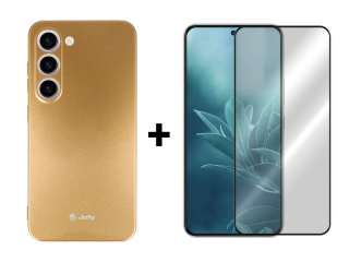 SKLO + PUZDRO 2v1 pre Samsung Galaxy S23 Plus 5G - silikónové Jelly zlaté