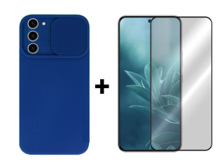 SKLO + PUZDRO 2v1 pre Samsung Galaxy S23 Plus 5G - Tvrdené Camshield modré