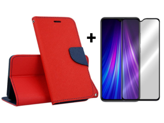 9D SKLO + PUZDRO 2v1 pre Xiaomi Redmi Note 8 Pro - Knižkové FANCY červeno modré