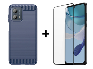 9D SKLO + PUZDRO 2v1 pre Motorola Moto G53 5G - Silikónové CARBON modré