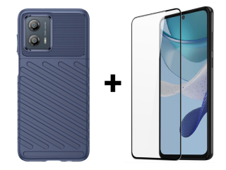 9D SKLO + PUZDRO 2v1 pre Motorola Moto G53 5G - Tvrdené THUNDER modré