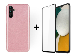 9D SKLO + PUZDRO 2v1 pre Samsung Galaxy A34 5G - Glitter ružové