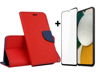 9D SKLO + PUZDRO 2v1 pre Samsung Galaxy A34 5G - Knižkové FANCY červené