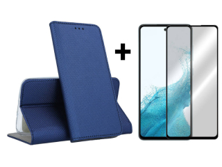 9D SKLO + PUZDRO 2v1 pre Samsung Galaxy A54 5G - Knižkové MAGNET modré