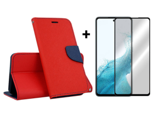 9D SKLO + PUZDRO 2v1 pre Samsung Galaxy A54 5G - Knižkové FANCY červené