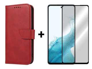 9D SKLO + PUZDRO 2v1 pre Samsung Galaxy A54 5G - Knižkové STAND červené