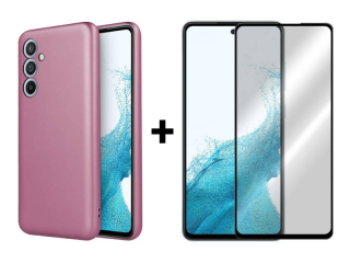 9D SKLO + PUZDRO 2v1 pre Samsung Galaxy A54 5G - silikónové Metallic ružové