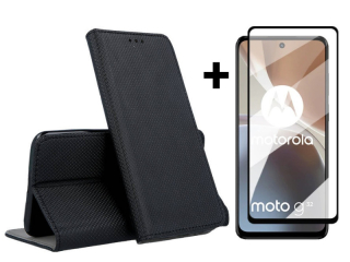 9D SKLO + PUZDRO 2v1 pre Motorola Moto G32 - Knižkové MAGNET čierne