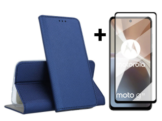 9D SKLO + PUZDRO 2v1 pre Motorola Moto G32 - Knižkové MAGNET modré