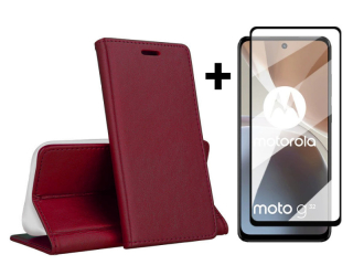9D SKLO + PUZDRO 2v1 pre Motorola Moto G32 - Knižkové MAGNETIC bordové