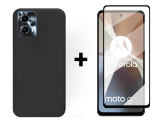 9D SKLO + PUZDRO 2v1 pre Motorola Moto G32 - Silikónové čierne