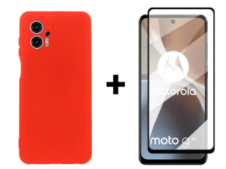 9D SKLO + PUZDRO 2v1 pre Motorola Moto G32 - Silikónové červené