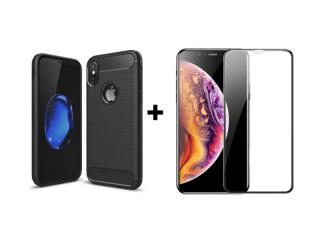 9D SKLO + PÚZDRO 2v1 pre Apple iPhone X, XS - Carbon čierne