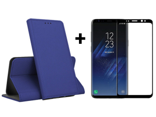 9D SKLO + PÚZDRO 2v1 pre Samsung Galaxy S8 - Knižkové MAGNET modré