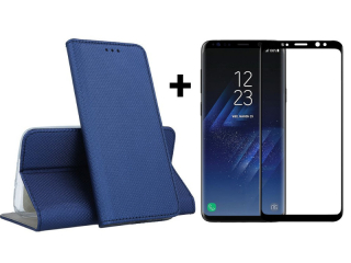 9D SKLO + PÚZDRO 2v1 pre Samsung Galaxy S9 - Knižkové MAGNET modré