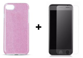 SKLO + PÚZDRO 2v1 pre iPhone 7, 8, SE 2 Glitter pink