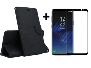 9D SKLO + PUZDRO 2v1 pre Samsung Galaxy S9 Plus - Knižkové FANCY čierne