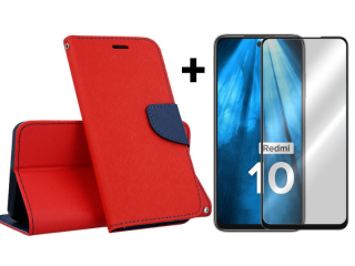 9D SKLO + PUZDRO 2v1 pre Xiaomi Redmi 10 / Redmi 10 2022 - Smart Fancy červné