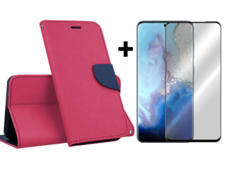 9D SKLO + PÚZDRO 2v1 pre Samsung Galaxy S20 - Knižkové SMART FANCY ružovo modré