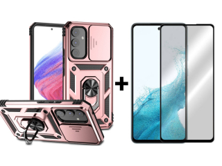 9D SKLO + PUZDRO 2v1 pre Samsung Galaxy A54 5G - Tvrdené SLIDING ružové