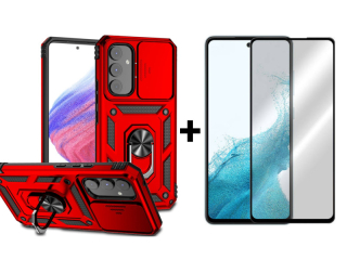 9D SKLO + PUZDRO 2v1 pre Samsung Galaxy A54 5G - Tvrdené SLIDING červené