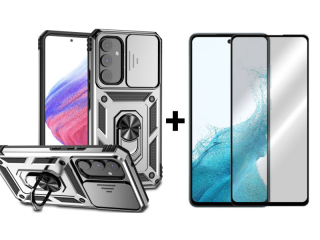 9D SKLO + PUZDRO 2v1 pre Samsung Galaxy A54 5G - Tvrdené SLIDING sivé