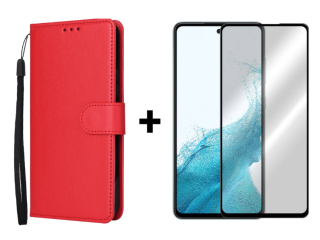 SKLO + PUZDRO 2v1 pre Samsung Galaxy A54 5G - Knižkové SOLID červené