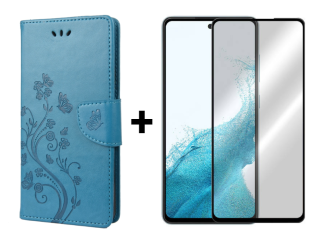 SKLO + PUZDRO 2v1 pre Samsung Galaxy A54 5G - Knižkové BUTTERFLY modré