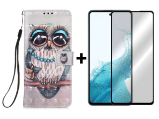 SKLO + PUZDRO 2v1 pre Samsung Galaxy A54 5G - Knižkové OWL sivé