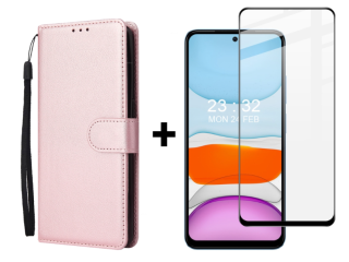 SKLO + PUZDRO 2v1 pre Xiaomi Redmi Note 12S - Knižkové SOLID ružové