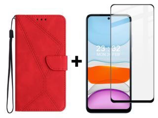 SKLO + PUZDRO 2v1 pre Xiaomi Redmi Note 12S - Knižkové STITCHING červené