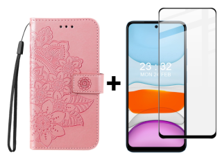 SKLO + PUZDRO 2v1 pre Xiaomi Redmi Note 12S - Knižkové FLOWERS ružové