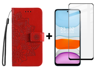 SKLO + PUZDRO 2v1 pre Xiaomi Redmi Note 12S - Knižkové FLOWERS červené