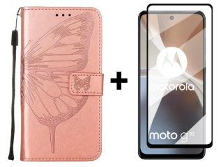 SKLO + PUZDRO 2v1 pre Motorola Moto G32 - Knižkové BUTTERFLY ružové