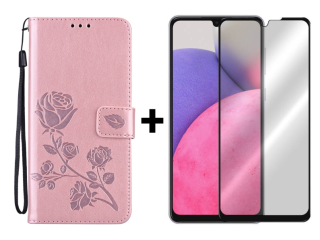 SKLO + PUZDRO 2v1 pre Samsung Galaxy A33 5G - Knižkové RUŽA ružové