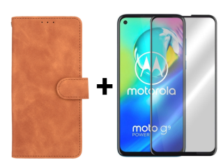 SKLO + PUZDRO 2v1 pre Motorola Moto G9 Power - Knižkové SOLID hnedé
