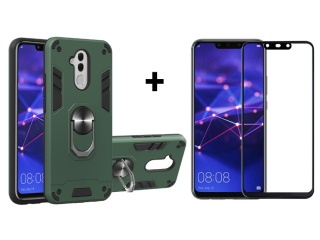 SKLO + PUZDRO 2v1 pre Huawei Mate 20 Lite - Tvrdené RING ARMOR zelené