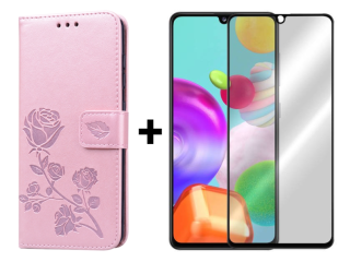 SKLO + PUZDRO 2v1 pre Samsung Galaxy A41 - Knižkové puzdro ROSE ružové