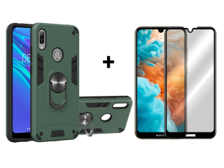SKLO + PUZDRO 2v1 pre Huawei Y6 2019 - Tvrdené RING ARMOR zelené