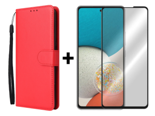 SKLO + PUZDRO 2v1 pre Samsung Galaxy A53 5G - Knižkové puzdro SOLID červené