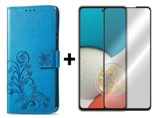 SKLO + PUZDRO 2v1 pre Samsung Galaxy A53 5G - Knižkové puzdro LEAF modré