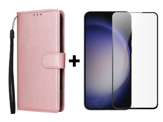 SKLO + PUZDRO 2v1 pre Samsung Galaxy S24 5G - Knižkové puzdro SOLID ružové