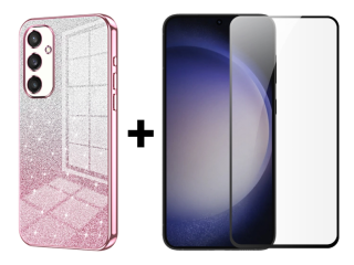 SKLO + KRYT 2v1 pre Samsung Galaxy S24 5G - SHINING ružovo strieborné