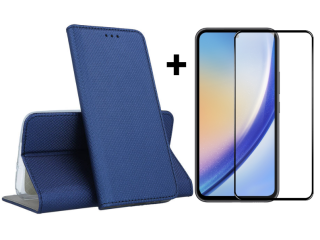 SKLO + PUZDRO 2v1 pre Samsung Galaxy A55 5G - Knižkové puzdro MAGNET modré