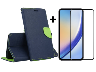 SKLO + PUZDRO 2v1 pre Samsung Galaxy A55 5G - Knižkové puzdro FANCY modro zelené