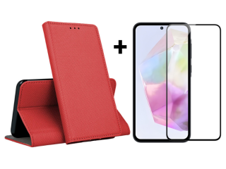 SKLO + PUZDRO 2v1 pre Samsung Galaxy A35 5G - Knižkové puzdro MAGNET červené