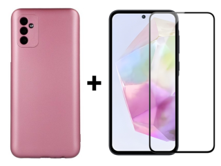 SKLO + KRYT 2v1 pre Samsung Galaxy A35 5G - Silikónový METALLIC ružový