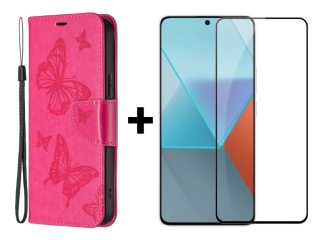SKLO + KRYT 2v1 pre Xiaomi Redmi Note 13 Pro 5G - Knižkové puzdro BUTTERFLY ružové