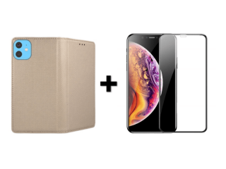 9D SKLO + KRYT 2v1 pre Apple iPhone 11 Knižkové púzdro zlaté